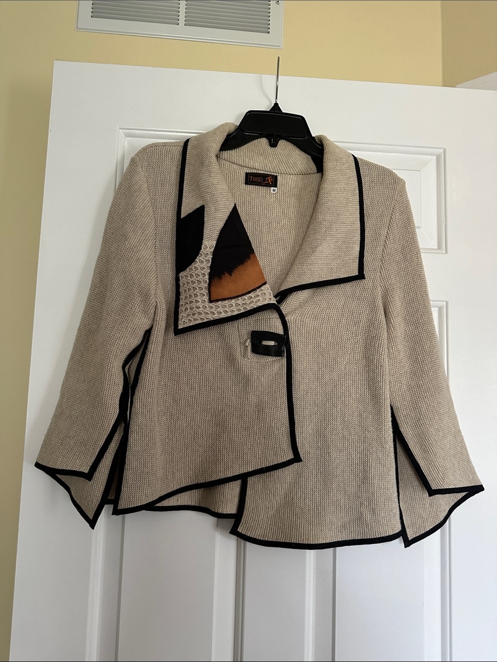 Tivoli Beige Knit Blazer with Black Trim and Rust Accent